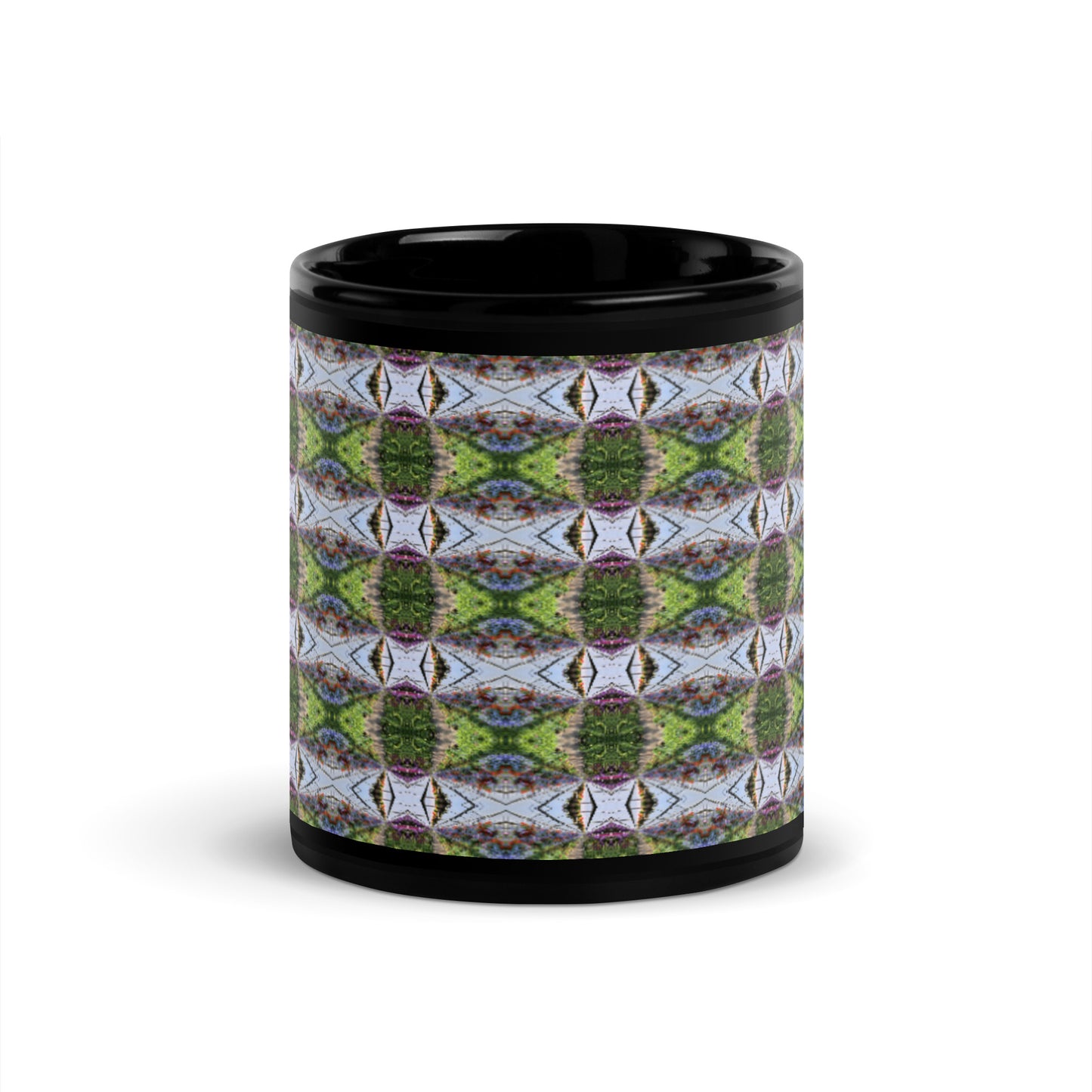 Black Glossy Mug with psychedelic greenhouse pattern